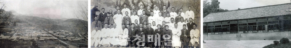 왼쪽부터 1920년대 부강 모습, 부강초등학교 6회 졸업생 사진, 부강초등학교 전경.