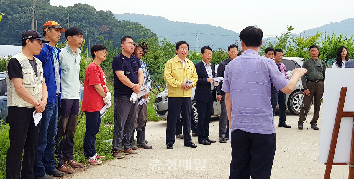 대전 서구 관계자가 용촌천 수문 현장 점검을 하고 있다.