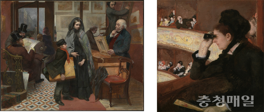에밀리 매리 오스본 ‘이름도 없고 친구도 없는’, 1857(왼쪽), 매리 커셋 ‘특별관람석에서’, 1878
