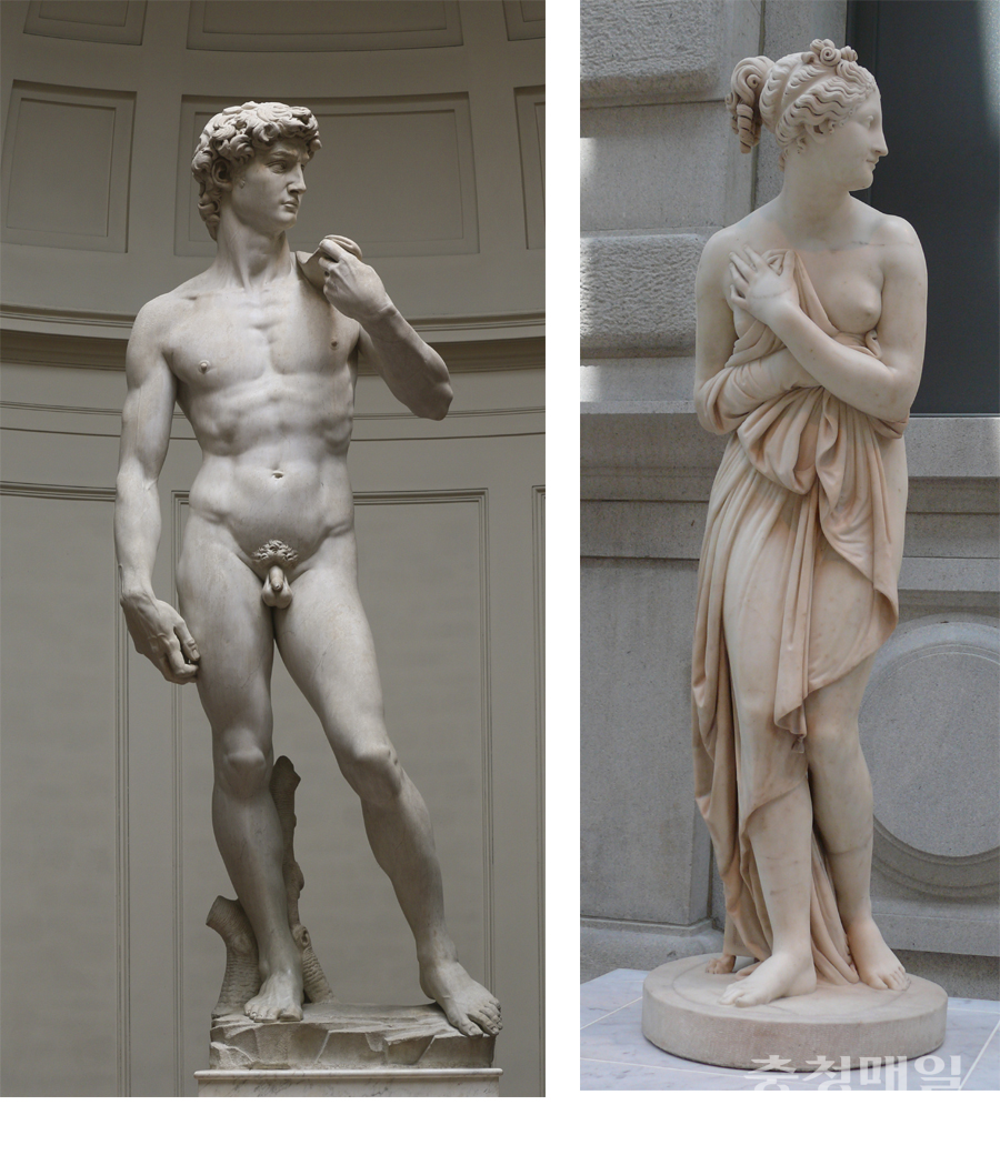 미켈란젤로 ‘다비드’, 1501~1504(왼쪽), 안토니오 카노바 ‘비너스’, 1822~1823
