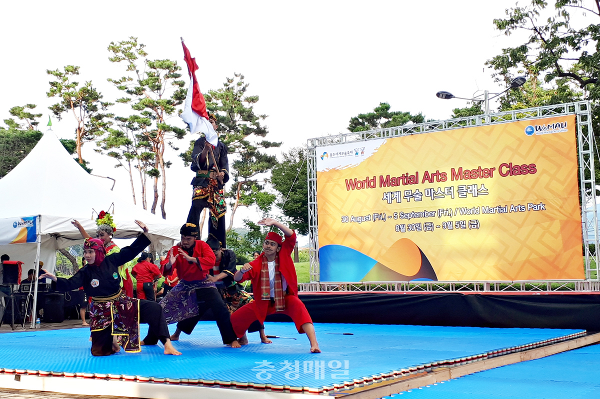 2019충주세계무술축제에 참가한 인도네시아 참가팀이 무술공연을 선보이고 있다.