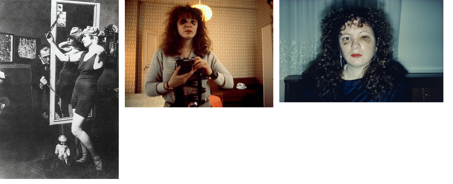 왼쪽부터 게오르게 그로츠 ‘여성살해자와 피해자로 분한 그로츠와 그의 아내’ 1920. 낸 골딘 ‘거울 앞에 선 낸’ 1984. 낸 골딘 ‘얻어맞은 후 한 달 뒤의 낸’ 1984.