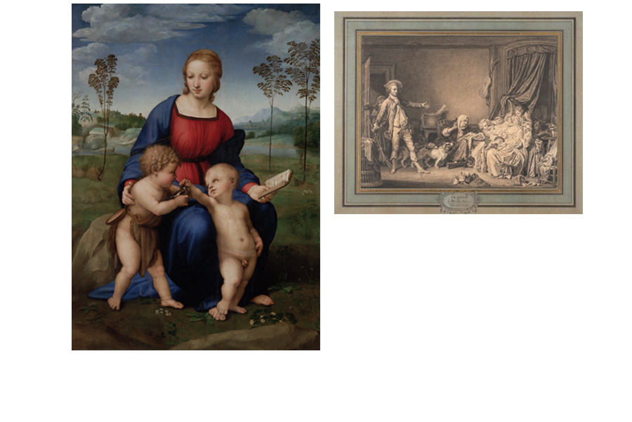 왼쪽부터 라파엘로 ‘방울새의 성모’ 1505~1506. 장-밥티스트 그뢰즈 ‘사랑받는 어머니’ 1770년경.