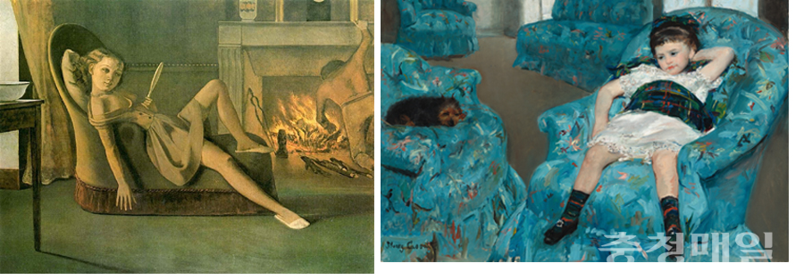 왼쪽부터 발튀스 ‘황금시대’ 1945, 매리 카삿 ‘파란 의자에 앉은 소녀’ 1878.