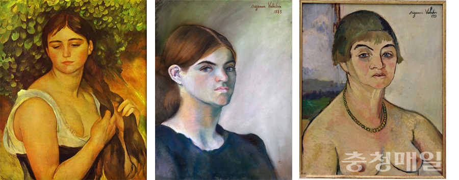 왼쪽부터 르누아르 ‘머리를 땋는 소녀’ 1886~1887, 수잔 발라동 ‘자화상’, 1883, 수잔 발라동 ‘자화상’ 1931.