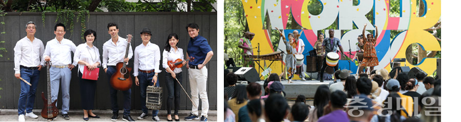 왼쪽부터 무슈 고&오주부드레 앙상블, 한국아프리카 음악·춤 연구소.