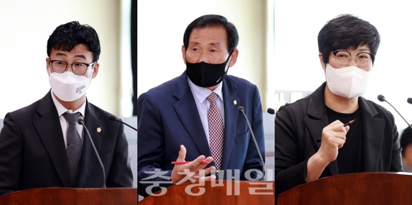 왼쪽부터 안정근·현인배·김희영 의원이 시정질문을 하고 있다.