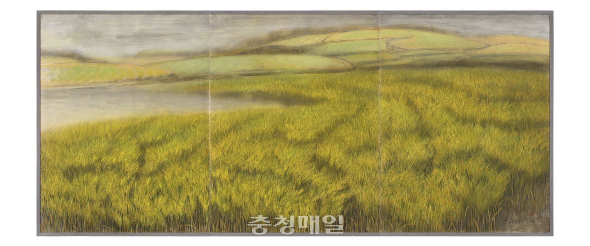 박영대, 황맥(黃麥), 1988, 한지에 수묵담채, 162×125cm(×3).